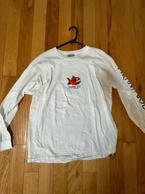 Pirana Joe White Graphic Tee with Orange Fish Logo